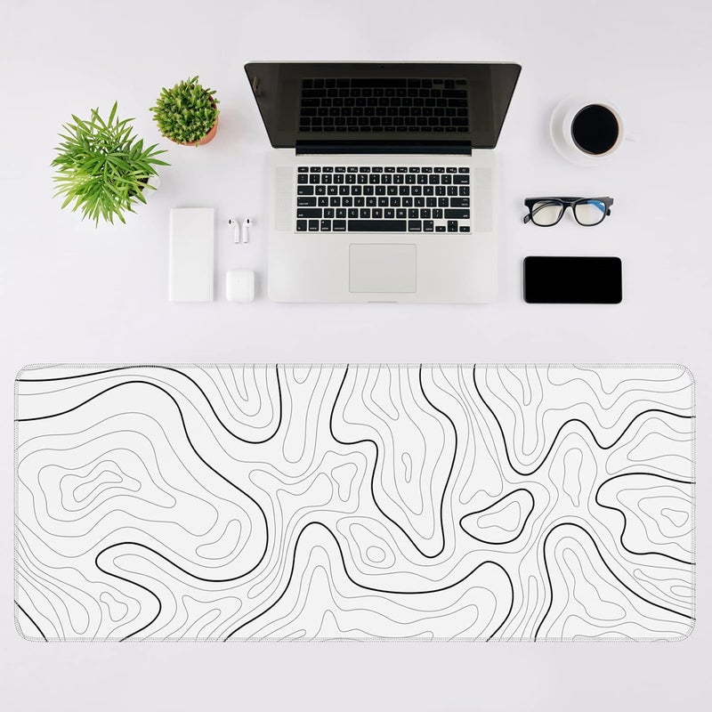 DIGSOM Mouse Pad Gaming Mousepad 31.5 x 11.8 in Large Mouse Pad for Keyboard and Mouse with Anti-Slip Rubber Base, Keyboard Pad XL Mouse Mat for Home and Office(White with Black Topographic Line) - Image 3